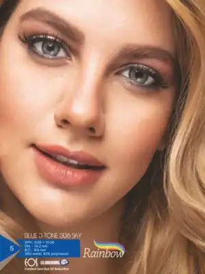 خرید لنز رنگی آبی عسلی رینبو بلو 306 اسکای تن 3